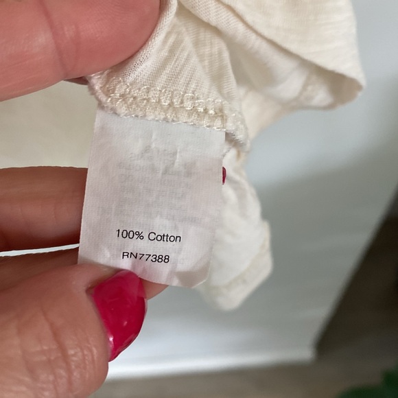 J CREW off white ivory slub tee shirt beaded embellished collar neckline v-neck - Picture 4 of 5